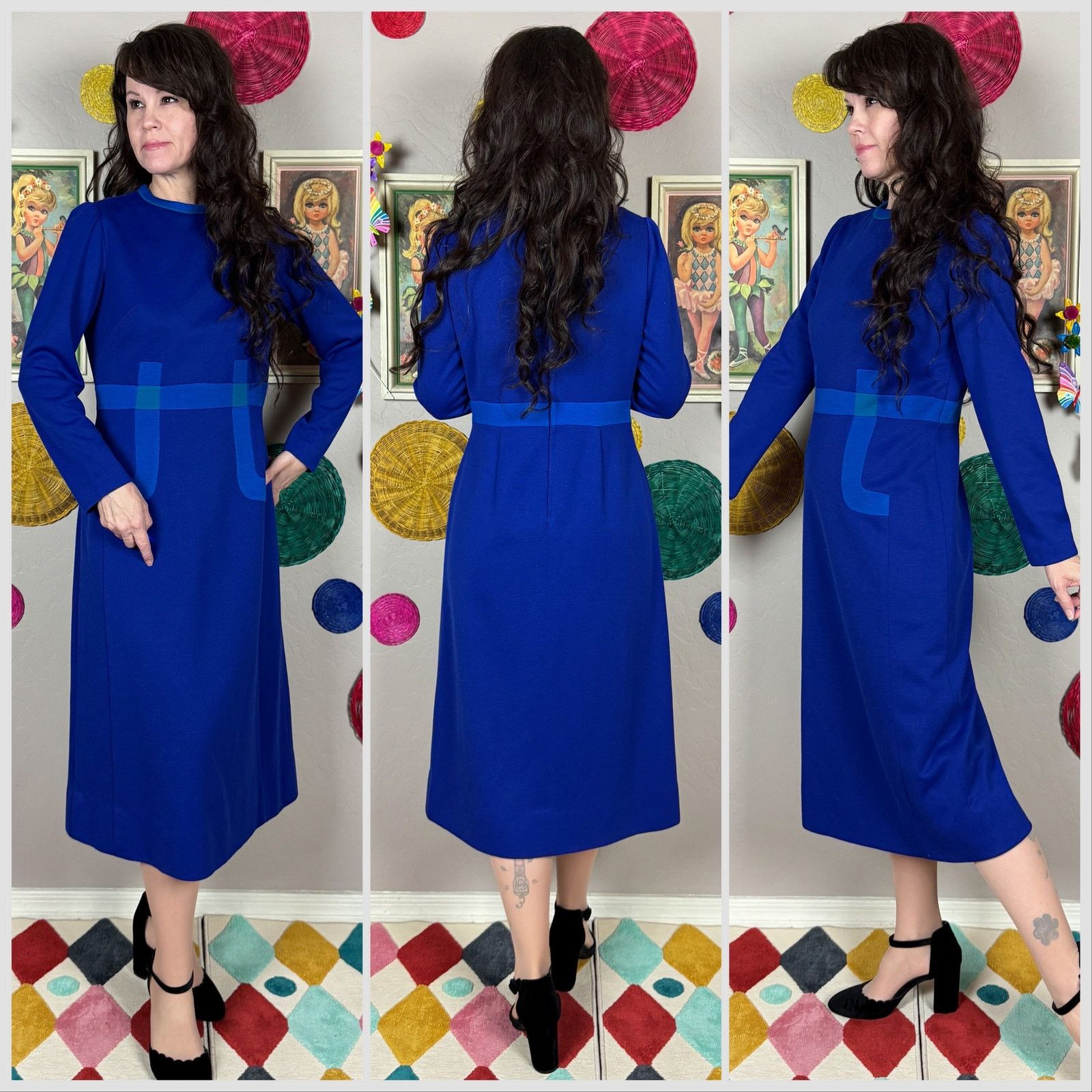 Vintage Vintage 1970s Blue Wool Long Sleeve Knit Sweater Dress Size S / US 4 / IT 40 - 2 Thumbnail