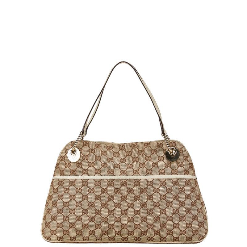 Gucci Gucci Gucci GG Canvas Leather Tote Handbag 121023 Beige Ivory Canvas Tote Bag 121023 in Very Good Condition Size ONE SIZE - 1 Thumbnail