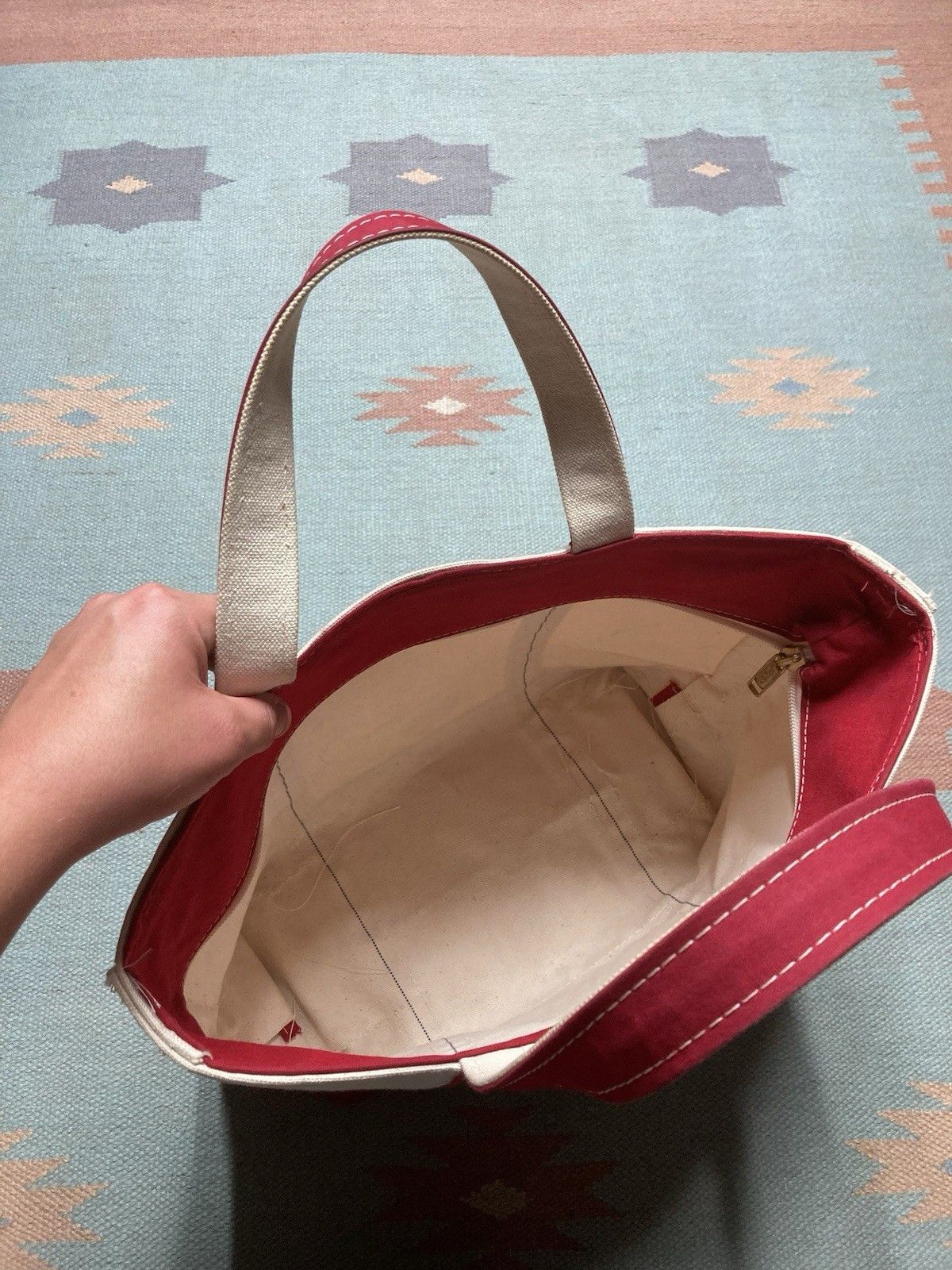 Vintage LL bean boat and tote canvas hand bag red zip USA large 16” Size ONE SIZE - 4 Thumbnail
