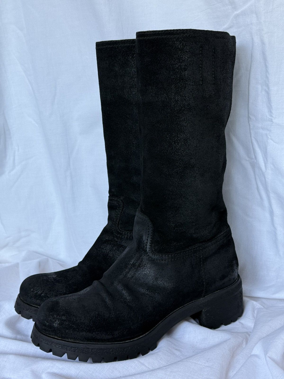Prada RARE 🚨Prada Vintage Chunky Suede Black Biker Boots Size US 6.5 / IT 36.5 - 1 Thumbnail