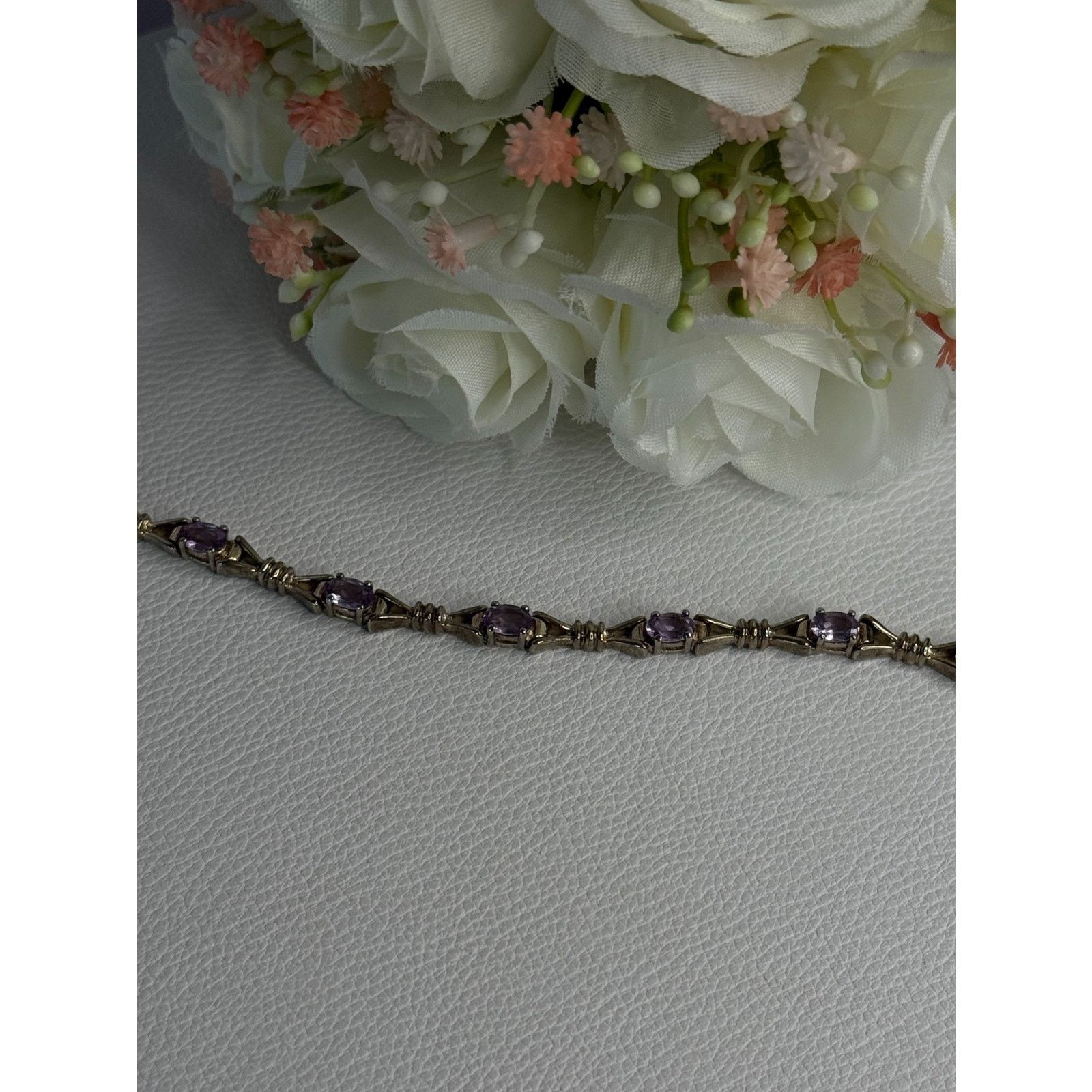 Jewelry 925 STERLING SILVER AMETHYST BRACELET LENGTH 7.5 Size ONE SIZE - 3 Thumbnail
