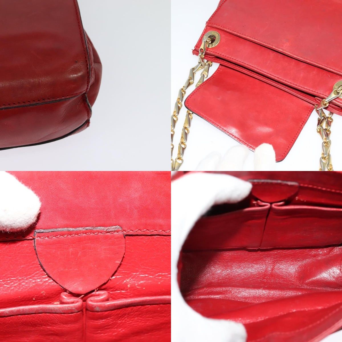 Celine CELINE Chain Shoulder Bag Leather Red Gold Size ONE SIZE - 11 Thumbnail