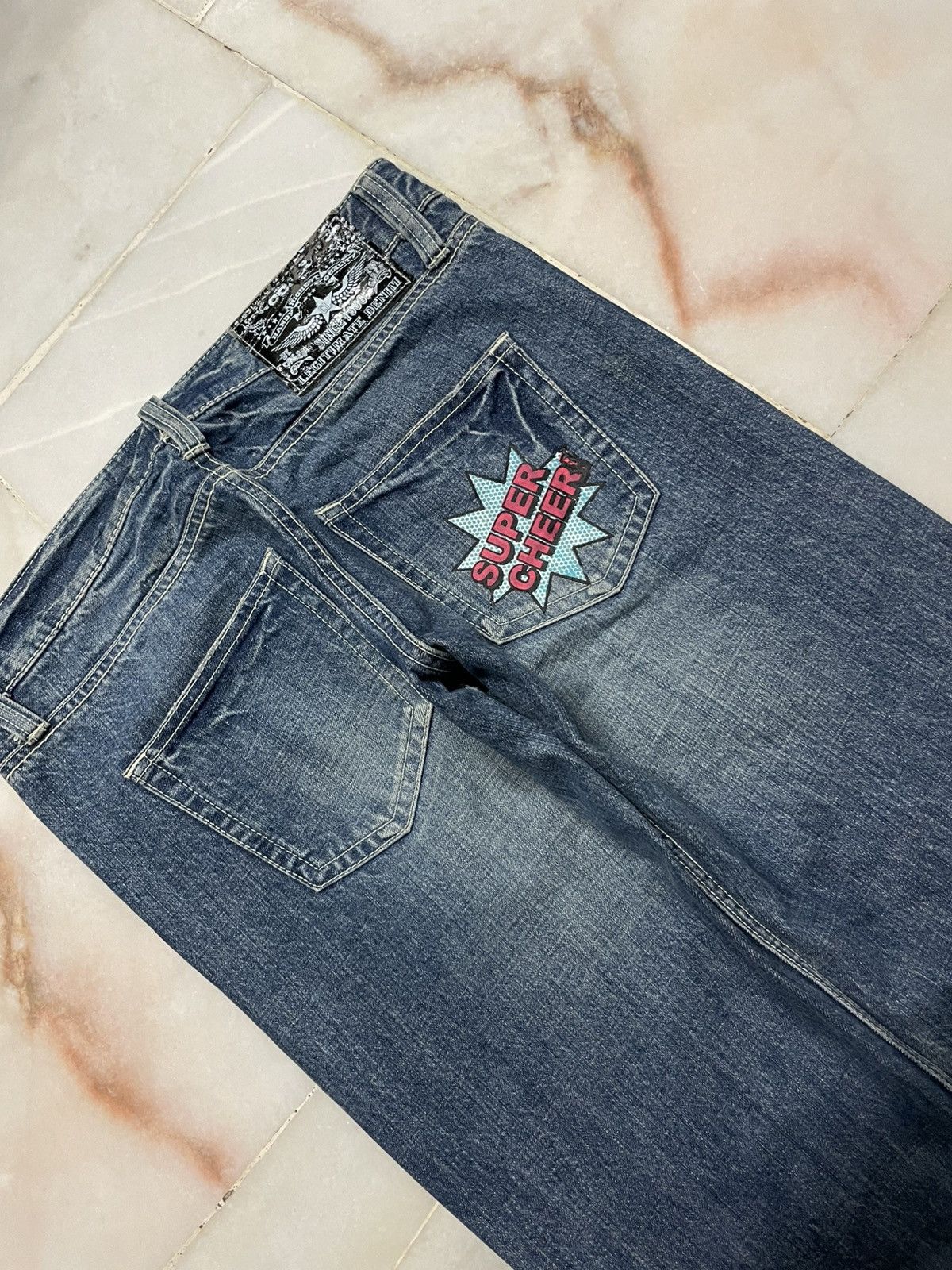 Japanese Brand 💥Sick💥Vintage Co&Lu Mudwash Super Cheere Print Denim Jeans Size US 31 - 17 Thumbnail