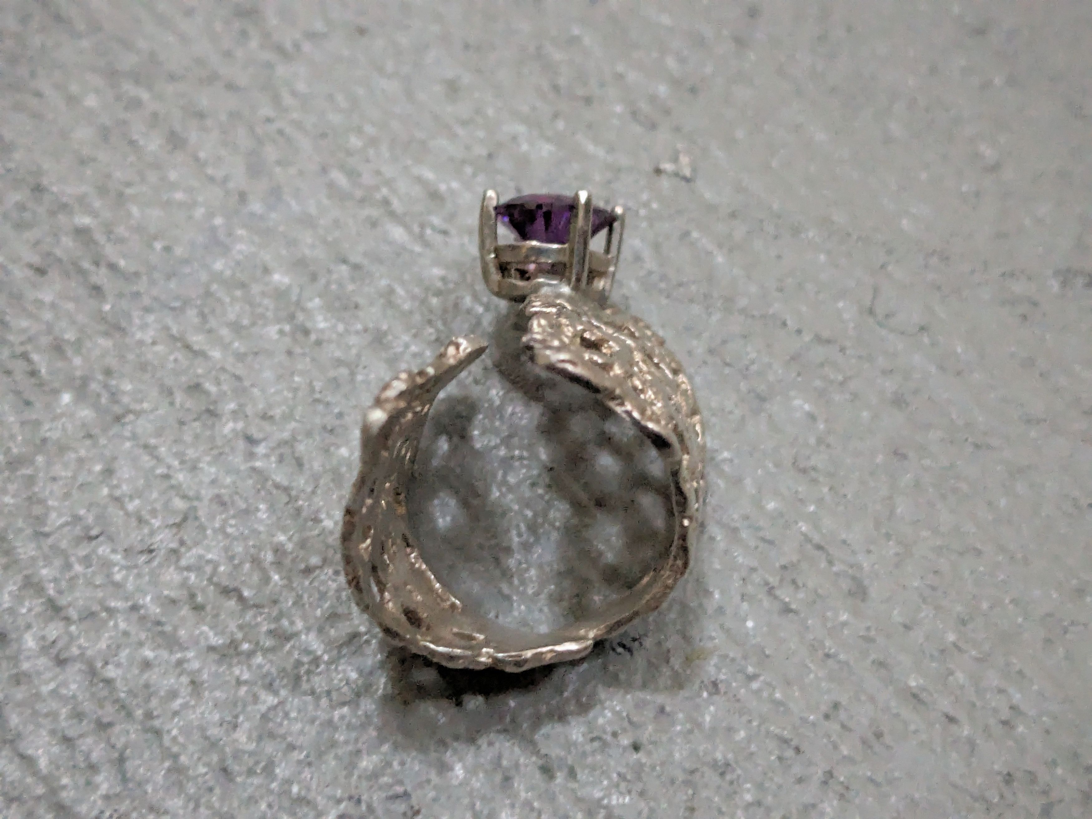 Jewelry Sterling Silver Ring Amethyst Size 8 Adjustable Brutalist Size ONE SIZE - 13 Thumbnail
