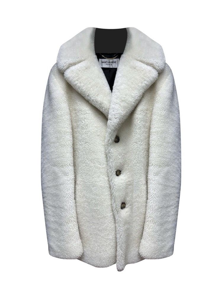 image of Saint Laurent Paris Shearling Light White Fur Detail Jacket, Men's (Size Small)