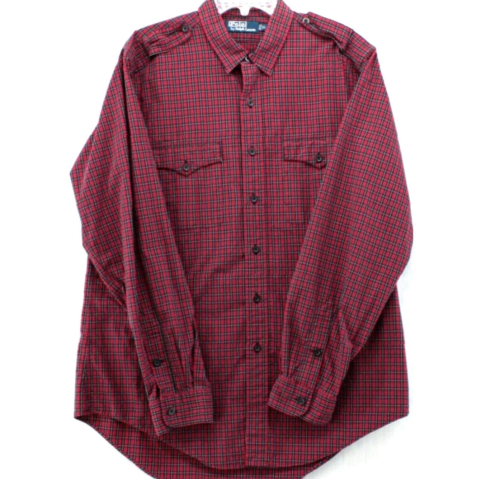 Polo Ralph Lauren VINTAGE Polo Ralph Lauren Shirt Men XL Red Plaid Long Sleeve Epaulets Military Button-Up Front Collar Size US XL / EU 56 / 4 - 2 Thumbnail