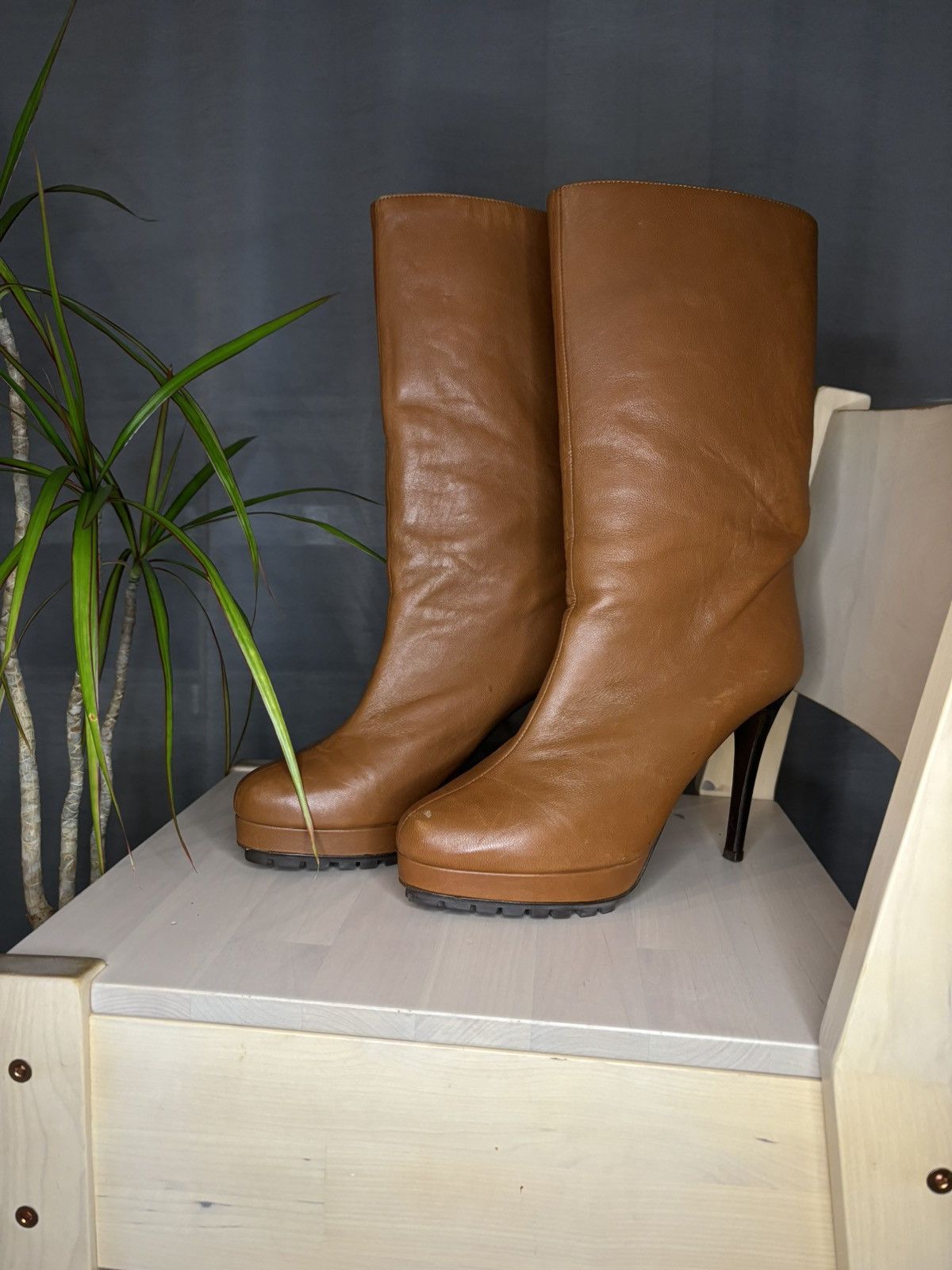 image of Dorothee Schumacher Leather Stiletto Boots in Brown, Women's (Size 8)