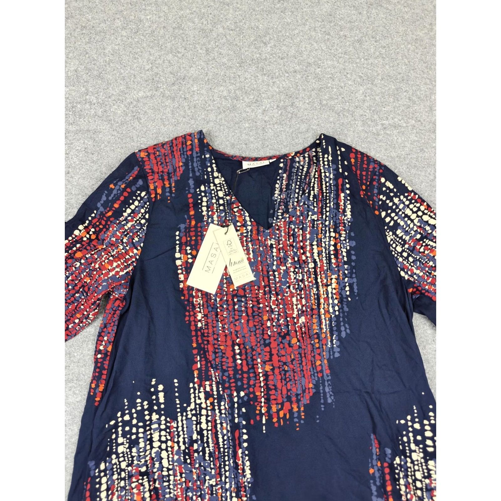 Vintage Masai Dress Womens Medium Blue MaNusala Abstract A-Line 3/4 Sleeve Midi New Size M / US 6-8 / IT 42-44 - 2 Thumbnail