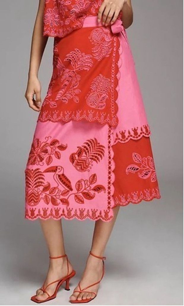 Farm Rio Farm Rio Richilieu Palm Tree Eyelet Midi Wrap Skirt Women M Size 30" / US 8 / IT 44 - 1 Thumbnail