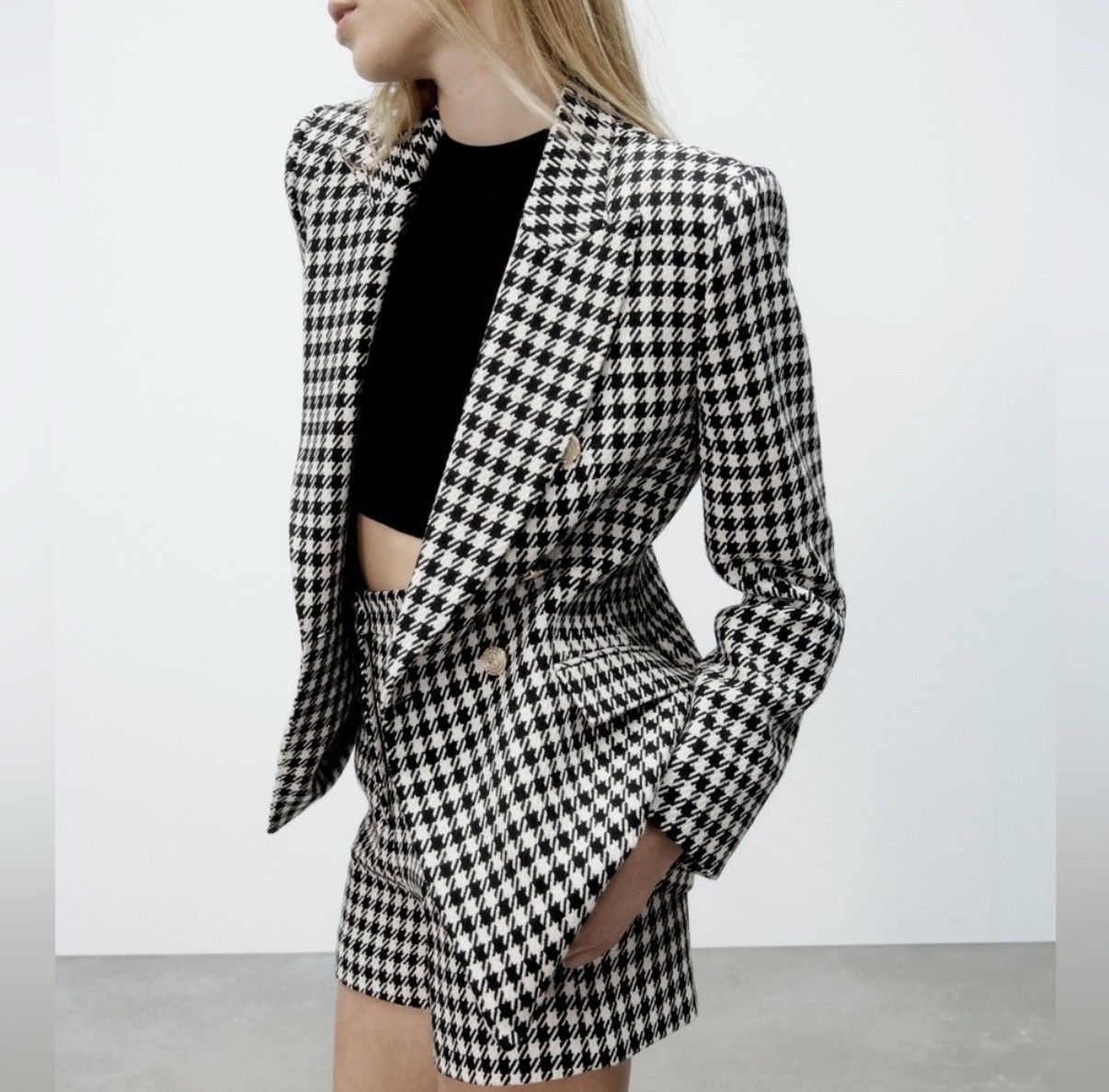 Zara Zara houndstooth double breasted blazer jacket M Size M / US 6-8 / IT 42-44 - 1 Thumbnail