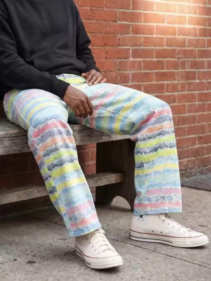 Japanese Brand 3D Striped Printed Pant Size US 29 - 4 Thumbnail