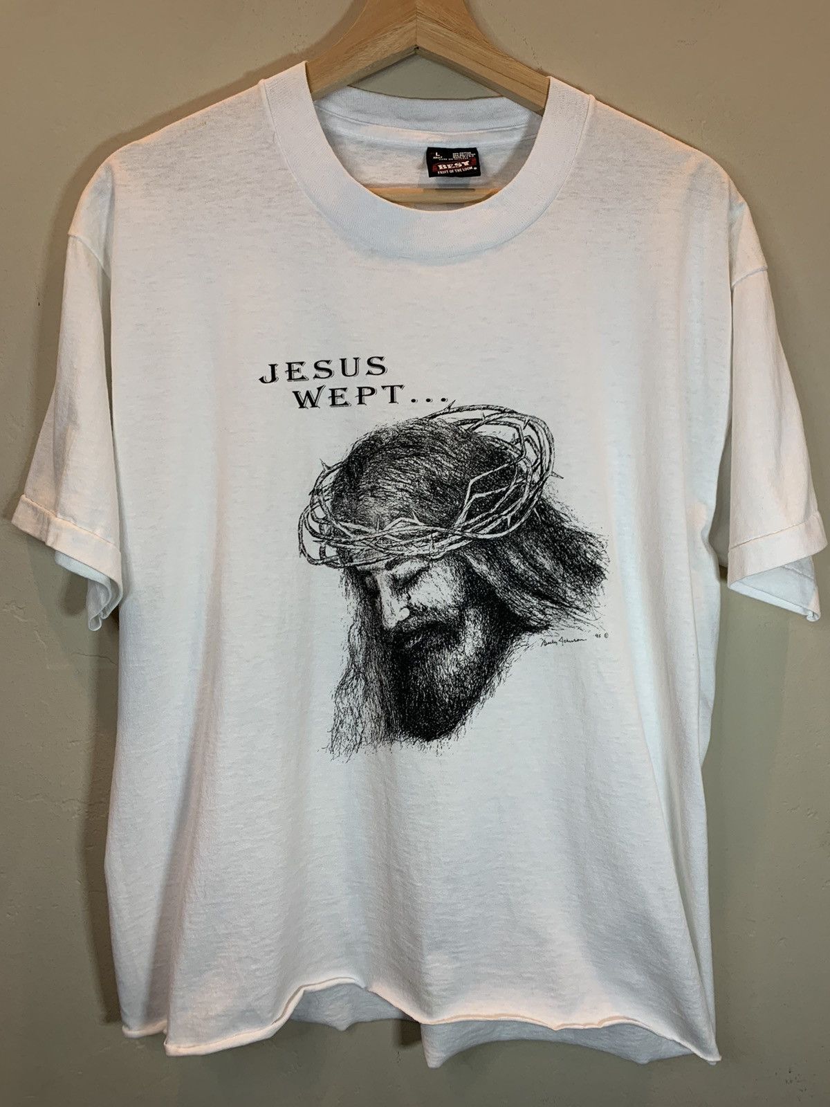Vintage RARE* Vintage 90’s Jesus Wept Single Stitch Art Christ Shirt Size US L / EU 52-54 / 3 - 1 Thumbnail