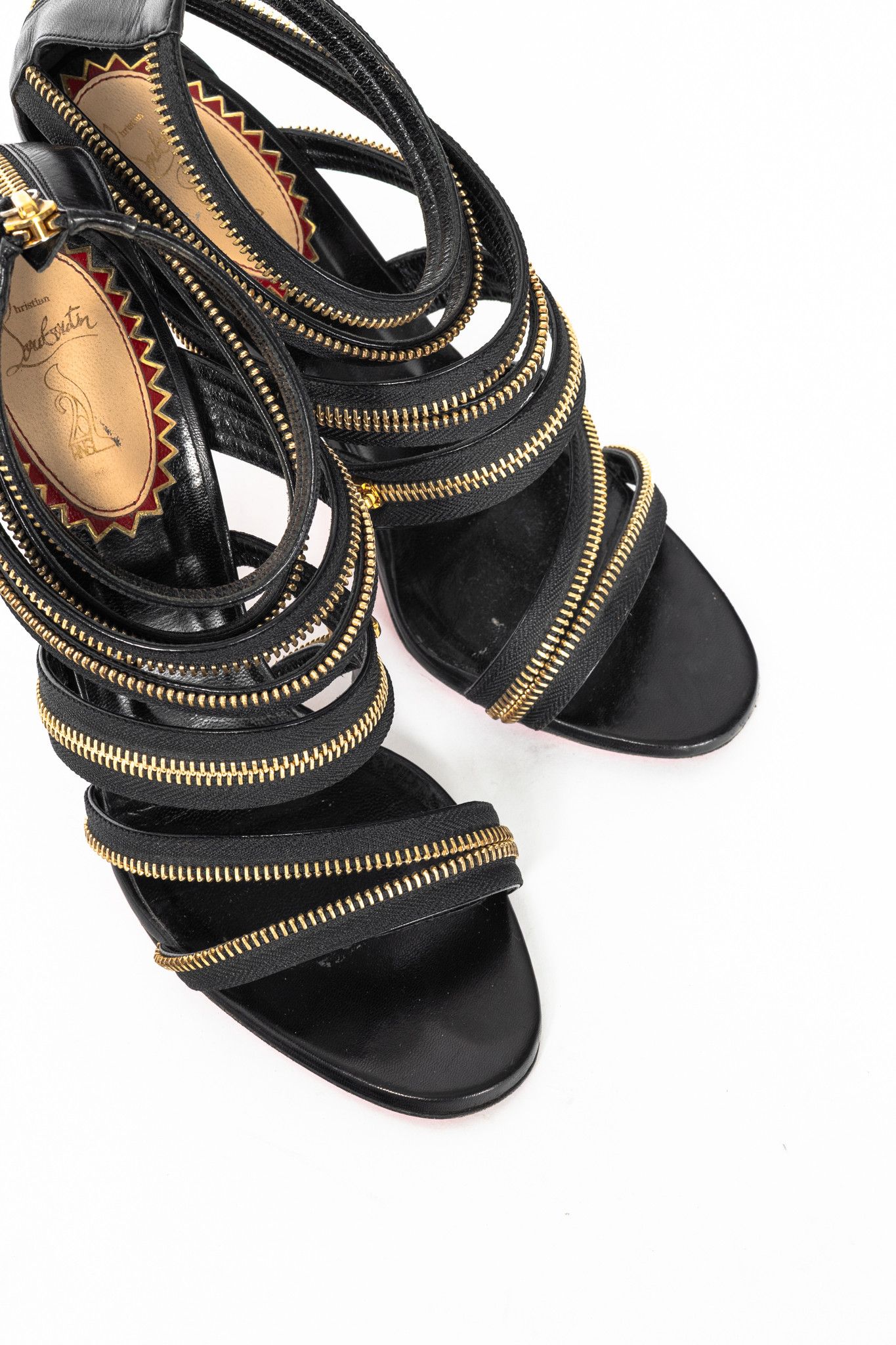 Christian Louboutin Christian Louboutin Unzip 100 Black & Gold Kid Leather Booty Size US 9 / IT 39 - 6 Thumbnail