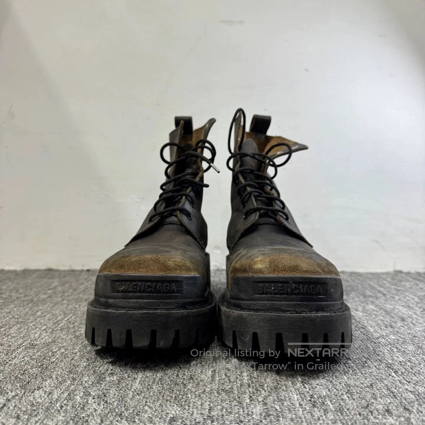Balenciaga Brown Leather Lace-Up Boots Size 9. Size US 9 / EU 42 - 2 Thumbnail