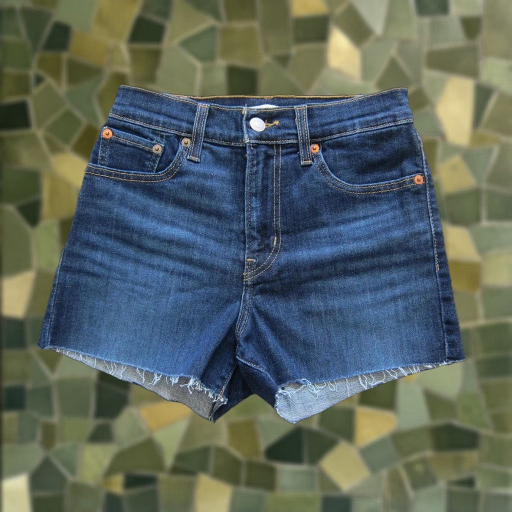 Levi's Levi Strauss & Co. Dark Blue Denim Stretch High Rise Cut Off Short Women 25 Size 42" / US 20 - 1 Thumbnail