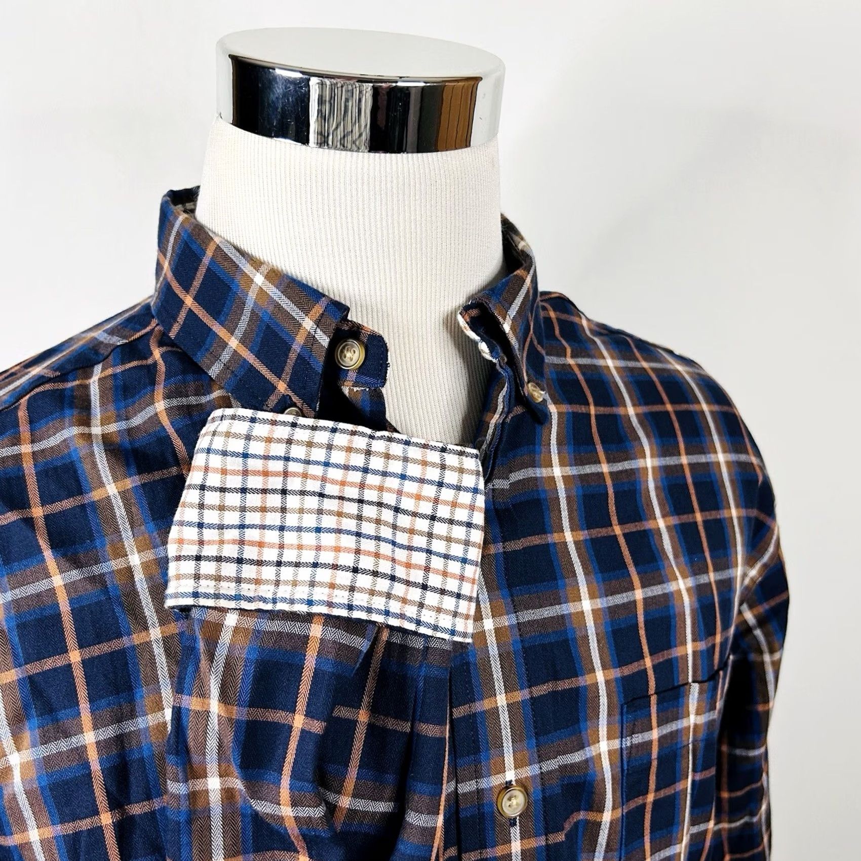 Bill Blass Bills Khakis Medium Classic Fit Sport Shirting Button-Down Plaid Blue Orange Cotton Long Sleeve, Casual Mens Shirt | M Size US M / EU 48-50 / 2 - 2 Thumbnail