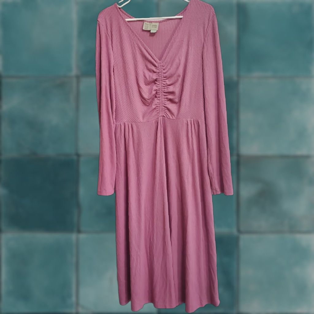 Anthropologie Anthropologie Saturday Sunday Dress Women XL Mauve Ruched Ribbed Stretchy Casual Size XL / US 12-14 / IT 48-50 - 1 Thumbnail