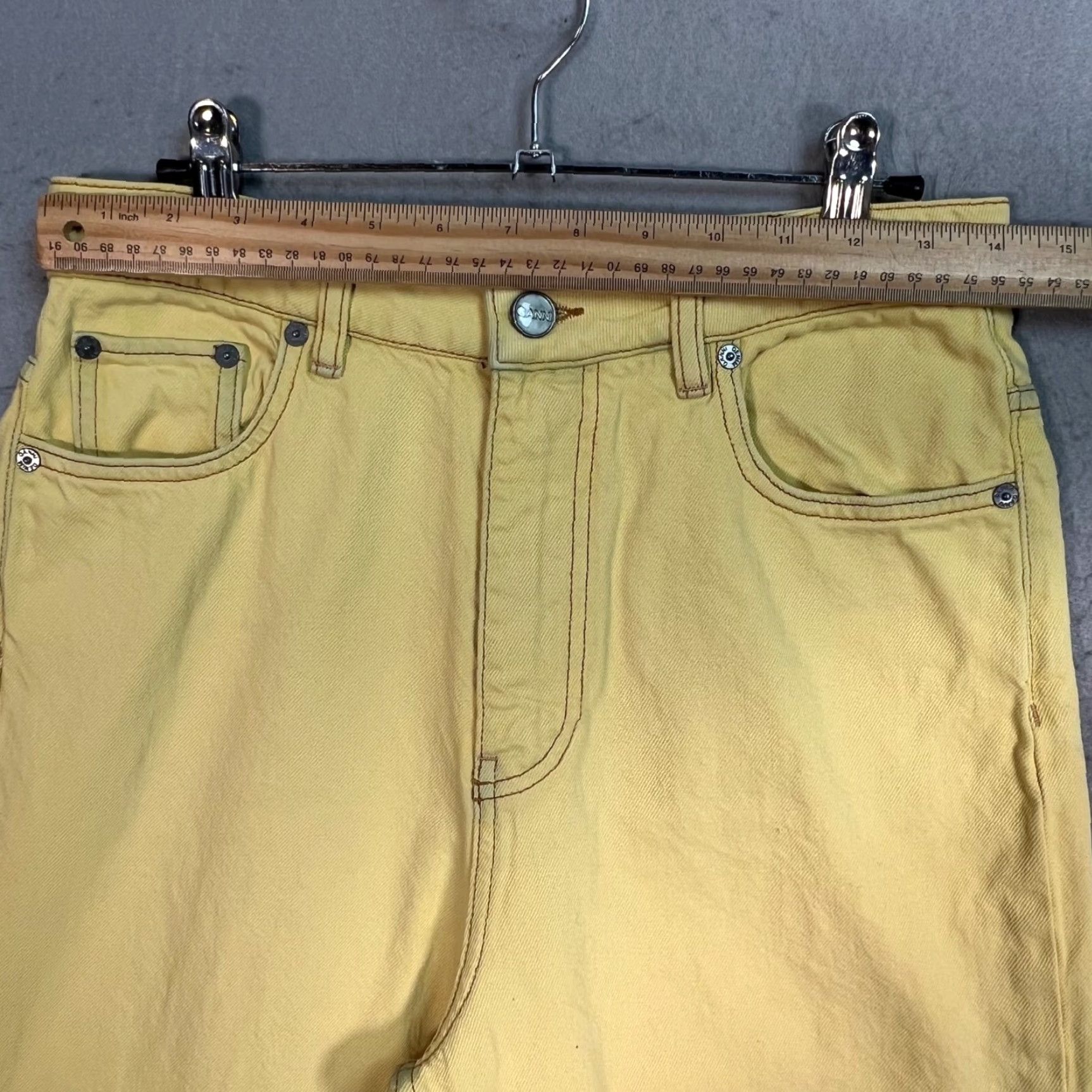 Ganni Ganni Jeans Womens 29 Yellow Organic Cotton High-Waisted Straight-Leg 5-Pocket Denim Inseam 31 Vintage No/Used Mens? No. Size 29" - 6 Thumbnail