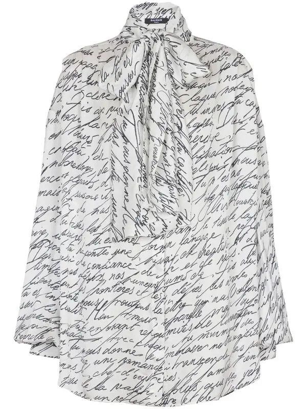 Balmain o1s1wg111225 Love Letter Blouse in White Size M / US 6-8 / IT 42-44 - 1 Thumbnail