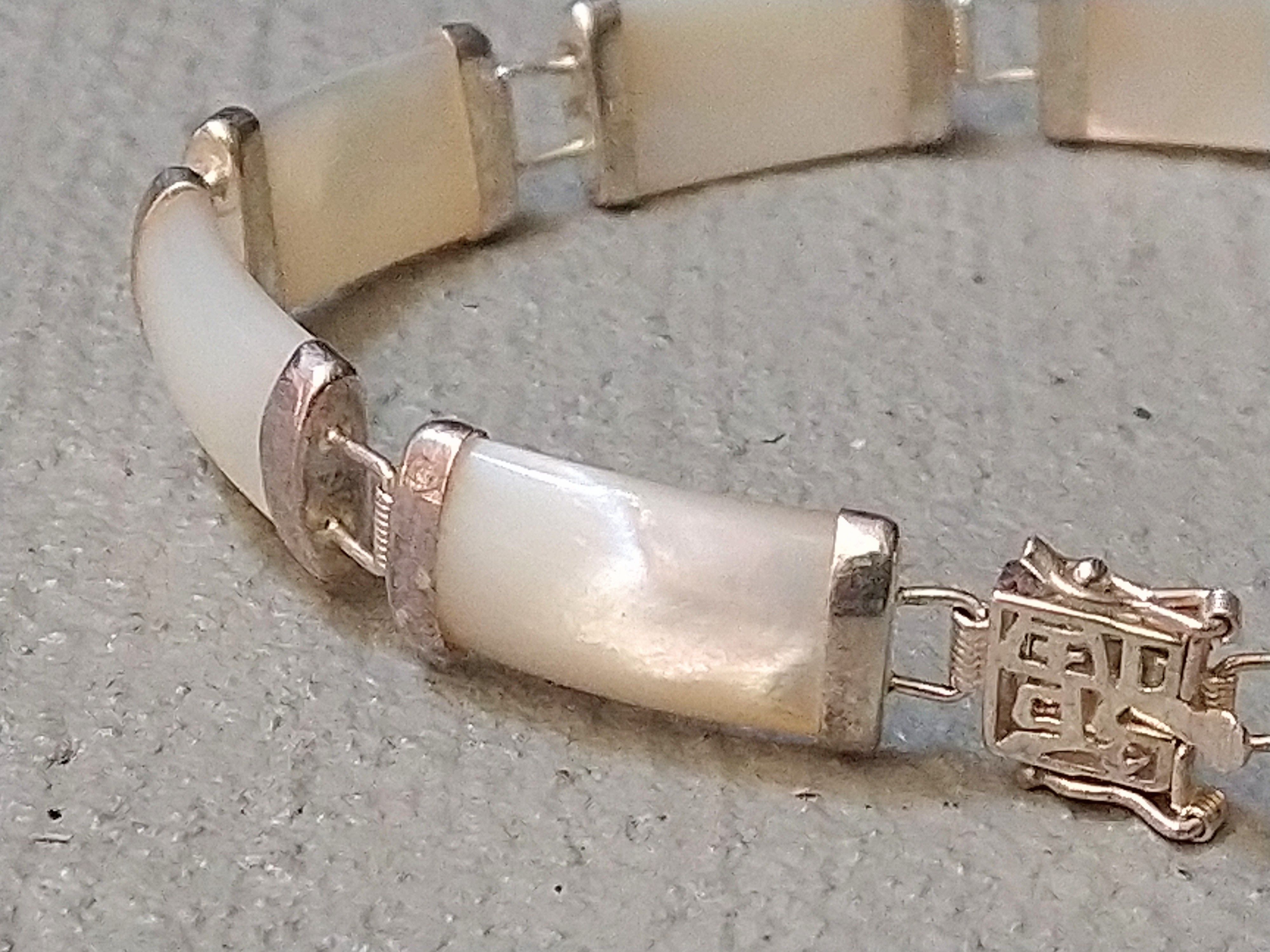 Jewelry Vintage Sterling Silver Tennis Bracelet Mother of Pearl MOP Size ONE SIZE - 3 Thumbnail