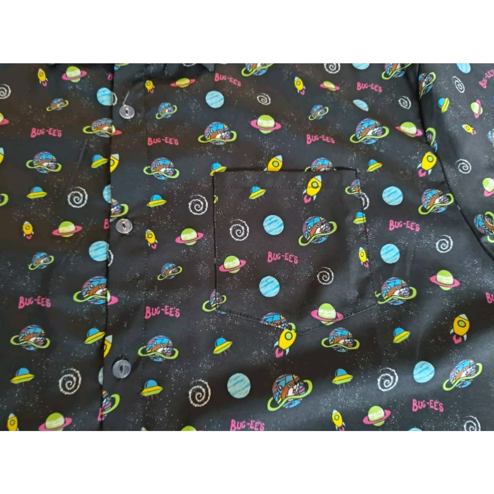 Vintage Buc-ee's Black Space Camp Button Up Shirt Mens 2XL Buc-ees Planets Short Sleeve Space Theme Button-Up Shirt Black 2XL Regular Men Casual Travel Size US XXL / EU 58 / 5 - 7 Thumbnail