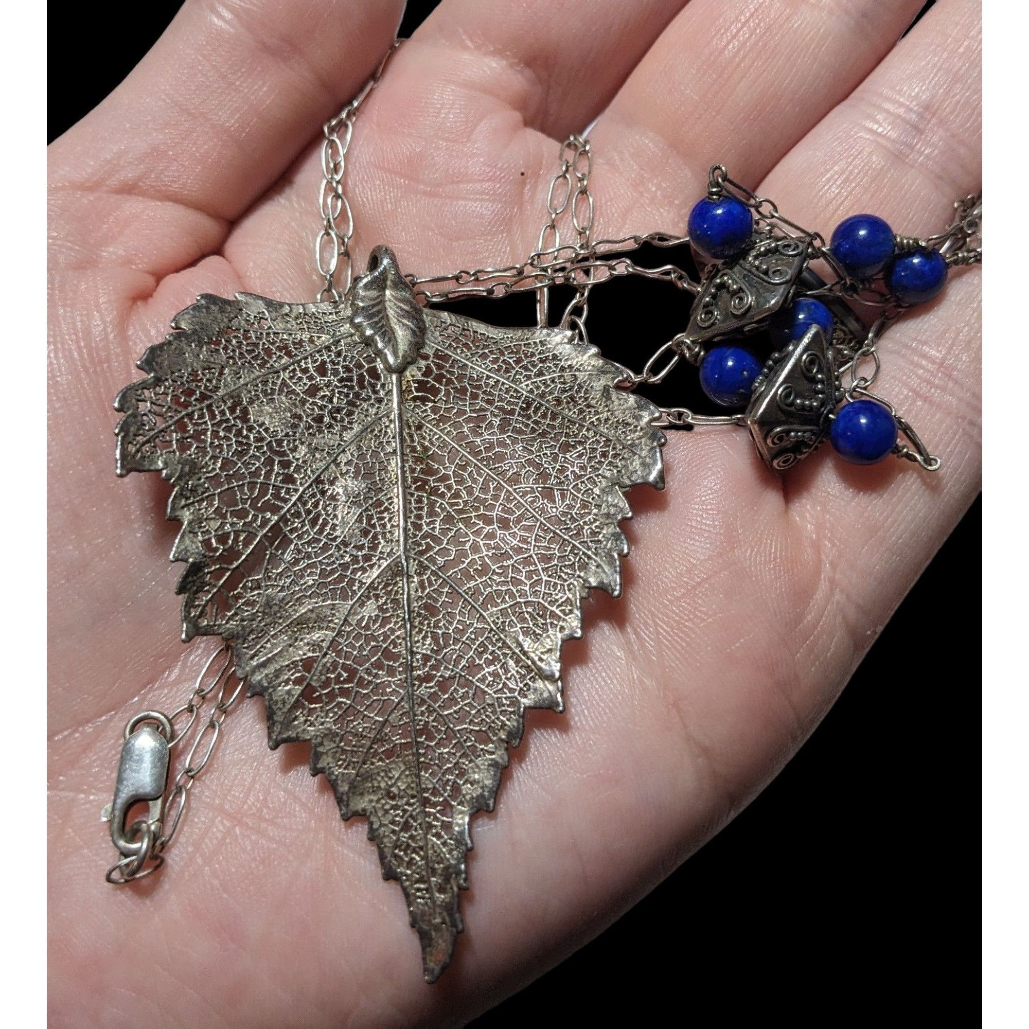 Other Vintage Silver And Blue Electroplated Birch Leaf Necklace Size ONE SIZE - 4 Thumbnail
