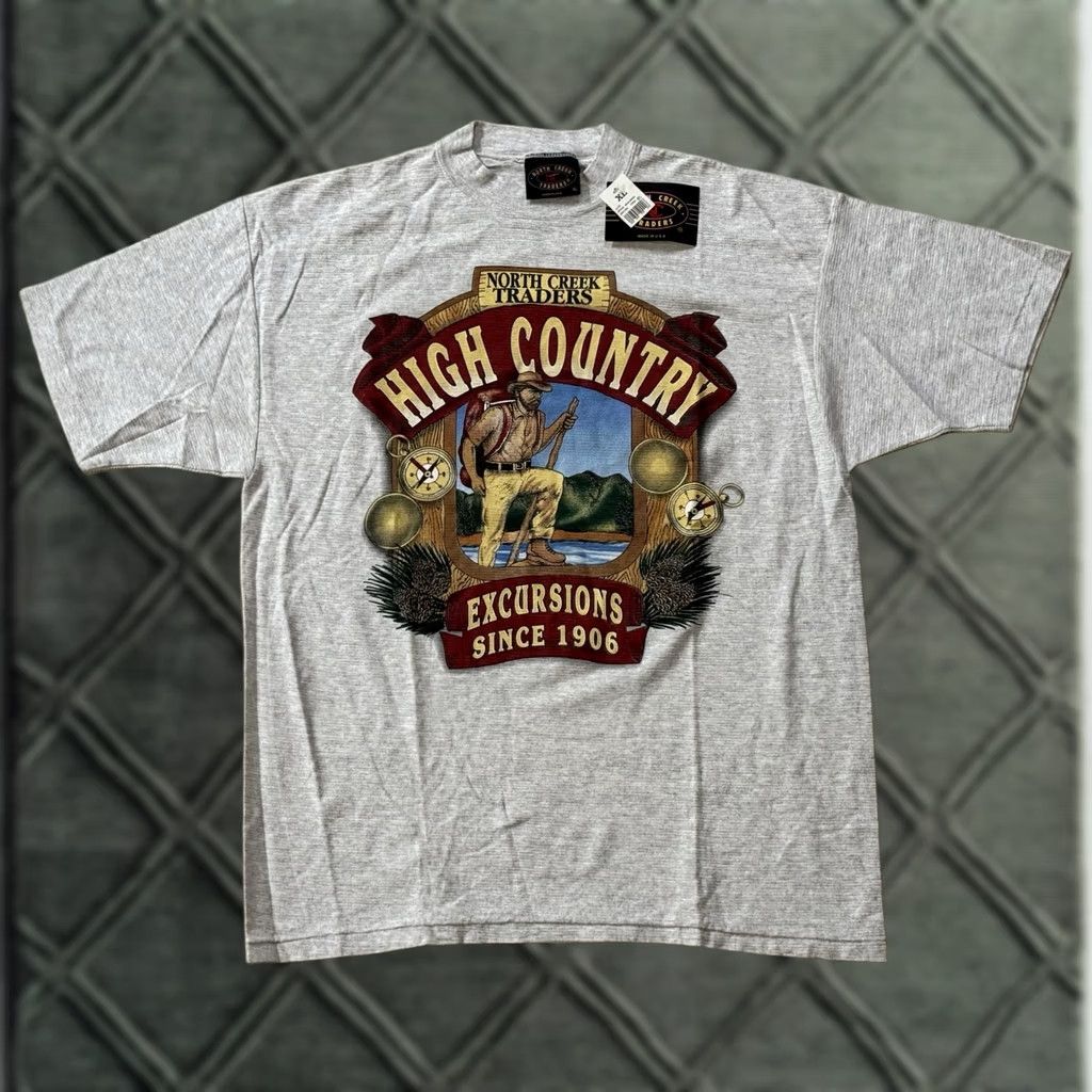 Vintage VINTAGE North Creek Traders Shirt XL Gray 90s High Country Excursions Graphic Print Crew Neck Hiker USA Mens Size US XL / EU 56 / 4 - 1 Thumbnail