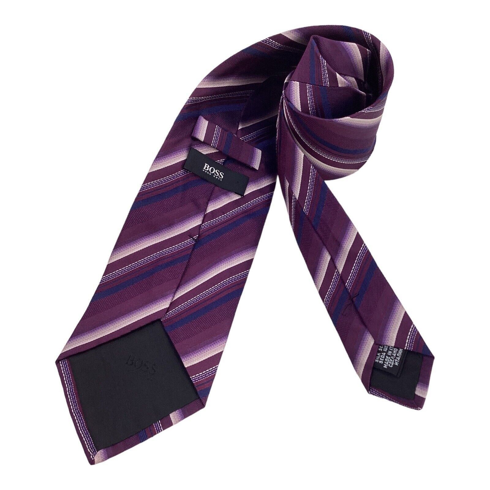 Hugo Boss BOSS HUGO BOSS Purple Striped Luxury Silk Tie Made In Italy Size ONE SIZE - 2 Thumbnail