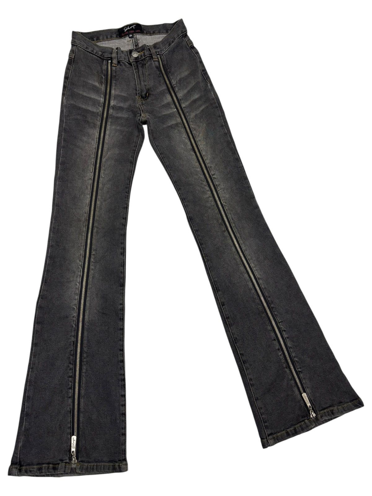 If Six Was Nine RARE FLARE JEAN BLACK ZIPPER DENIM SHOOP BLACK FOR LIFE JEAN Size 24" / US 00 / IT 34 - 5 Thumbnail