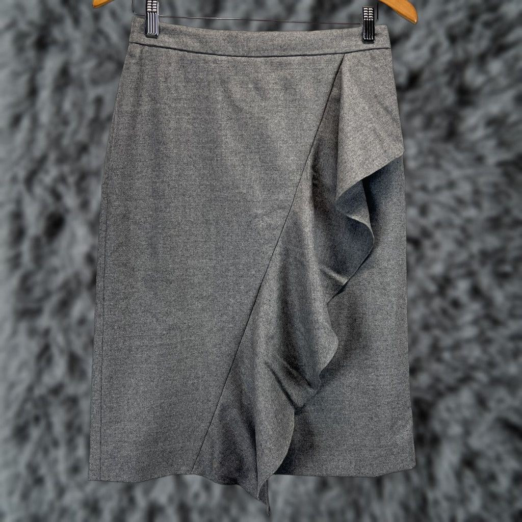 J.Crew J.Crew 100% Wool Gray Ruffle Skirt Knee Length Size 4 Career Womens Size 27" / US 4 / IT 40 - 1 Thumbnail