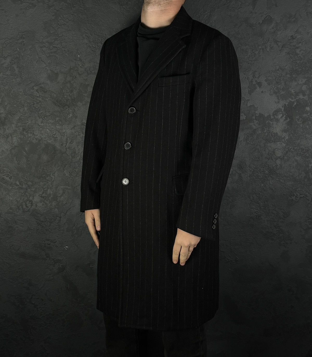 Valentino Roma Tweed Virgin Wool Long Coat It 52 Us 42 in Black, Men's
