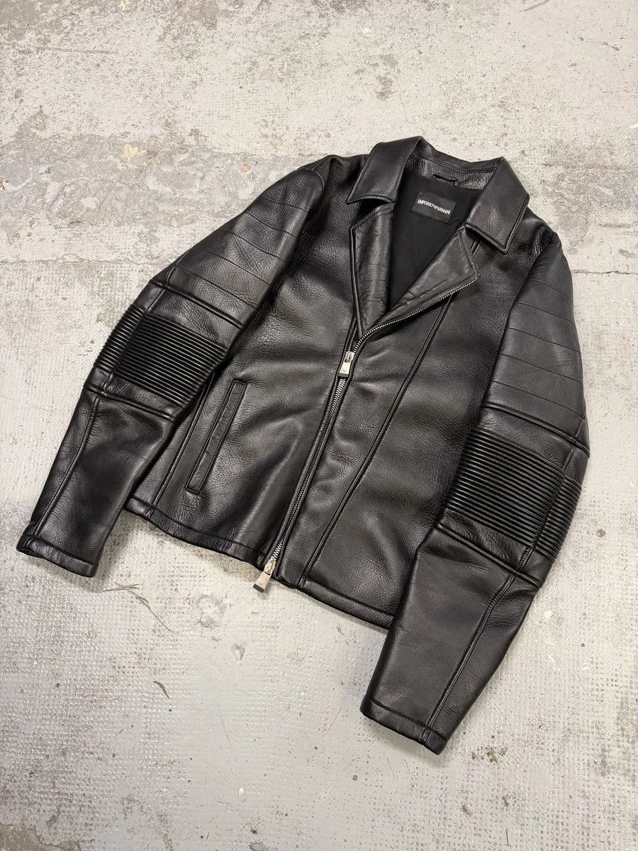 Emporio Armani SS2015 Emporio Armani Black Asymmetrical Biker Leather Jacket Size US L / EU 52-54 / 3 - 7 Thumbnail