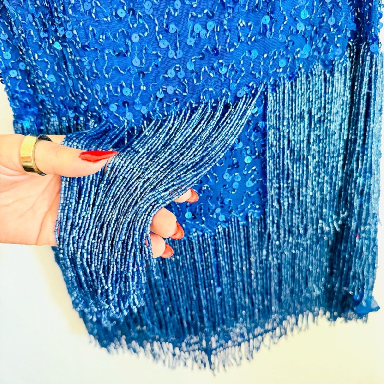 Nordstrom NEW MAC DUGGAL Blue Sequin Fringe Shoulder $698 Mini Dress Size XS / US 0-2 / IT 36-38 - 7 Thumbnail
