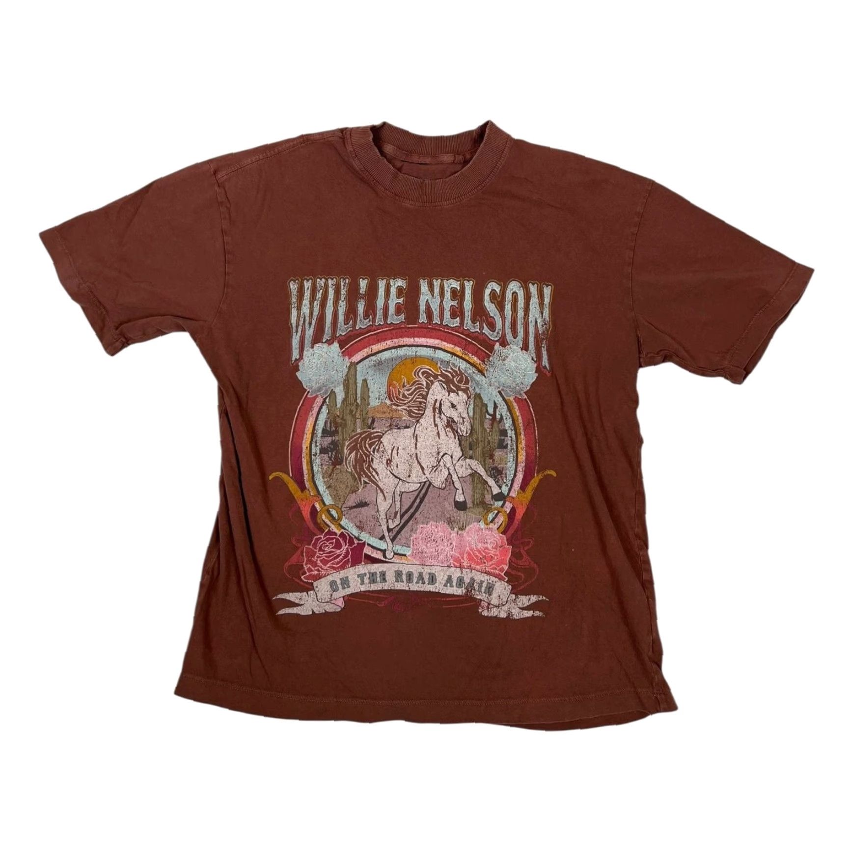 Cotton On Willie Nelson Cotton On T-Shirt Womens XXS Brown On The Road Again Western Crew Neck Short Sleeve Shirt Womens Size XXS / US 00 / IT 34 - 2 Thumbnail