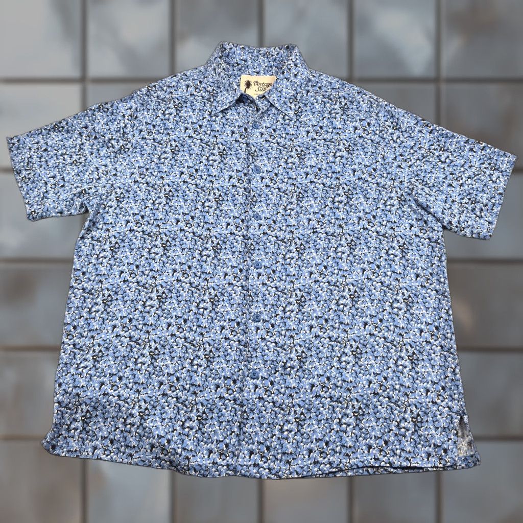 Vintage VINTAGE Silk circa 1969 Button Up Shirt Mens XL Blue Floral 100% Silk Casual Size US XL / EU 56 / 4 - 1 Thumbnail