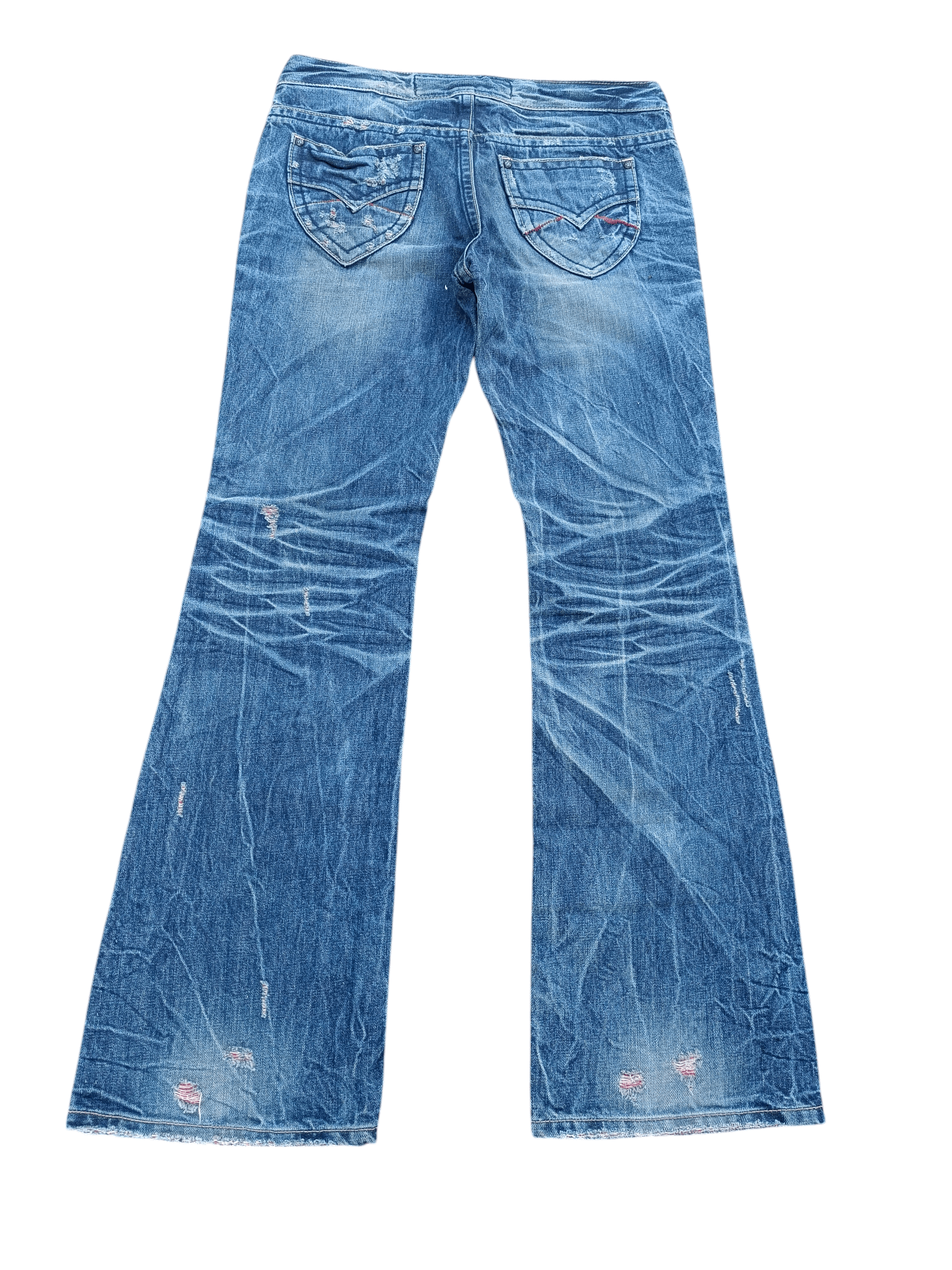 Japanese Brand FLARED Red Pepper Whiskers Low Rise Boot Cut Size US 35 - 25 Thumbnail