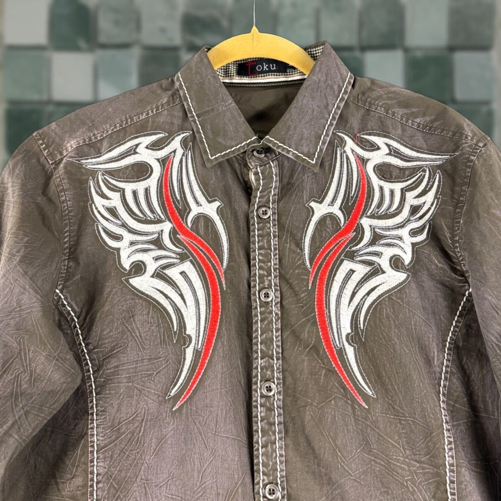 Vintage Toku Embellished Western Button-Up Shirt Mens L Brown Long Sleeve Cotton Size US L / EU 52-54 / 3 - 1 Thumbnail