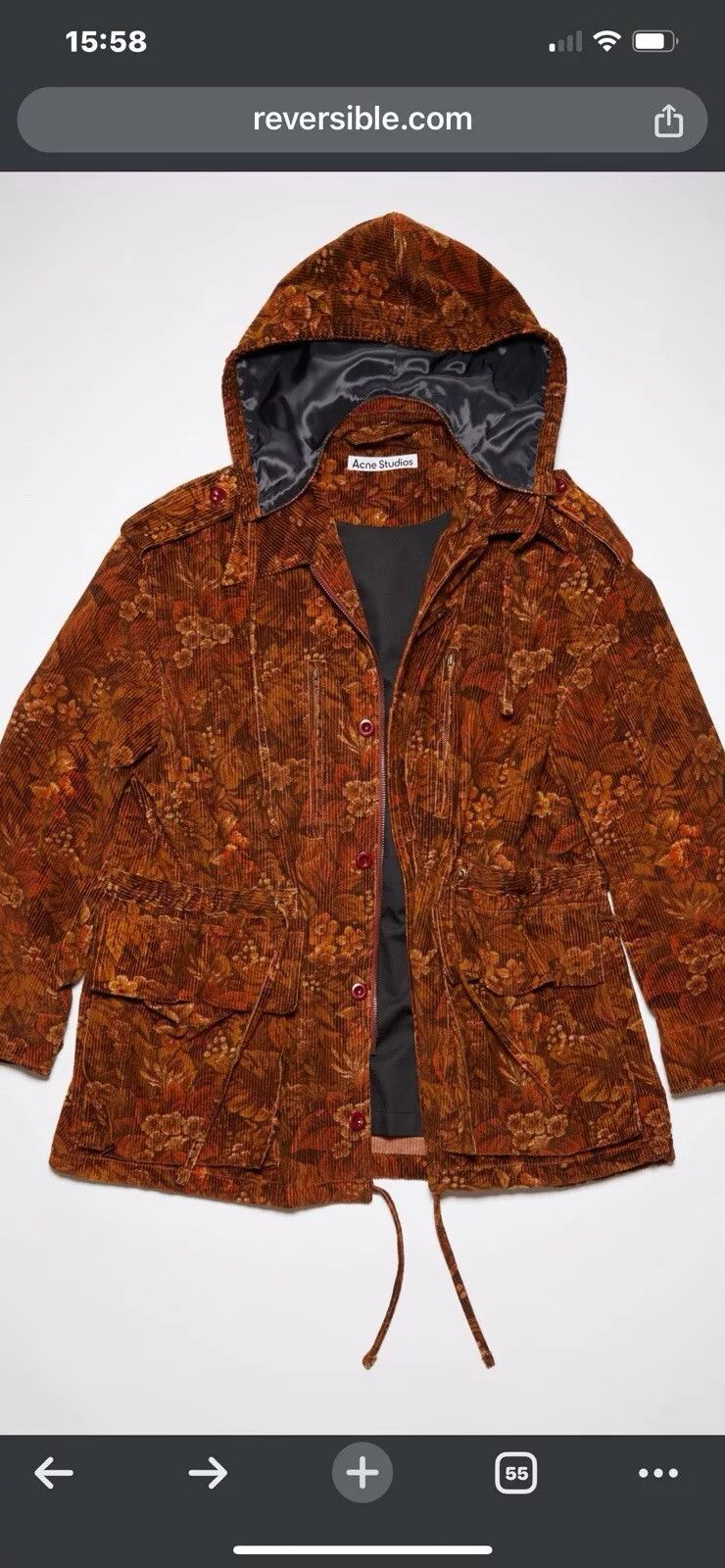 Acne Studios フードコート　サイズ50 Acne Studios Acne Studios Flower print corduroy parka jacket -Size