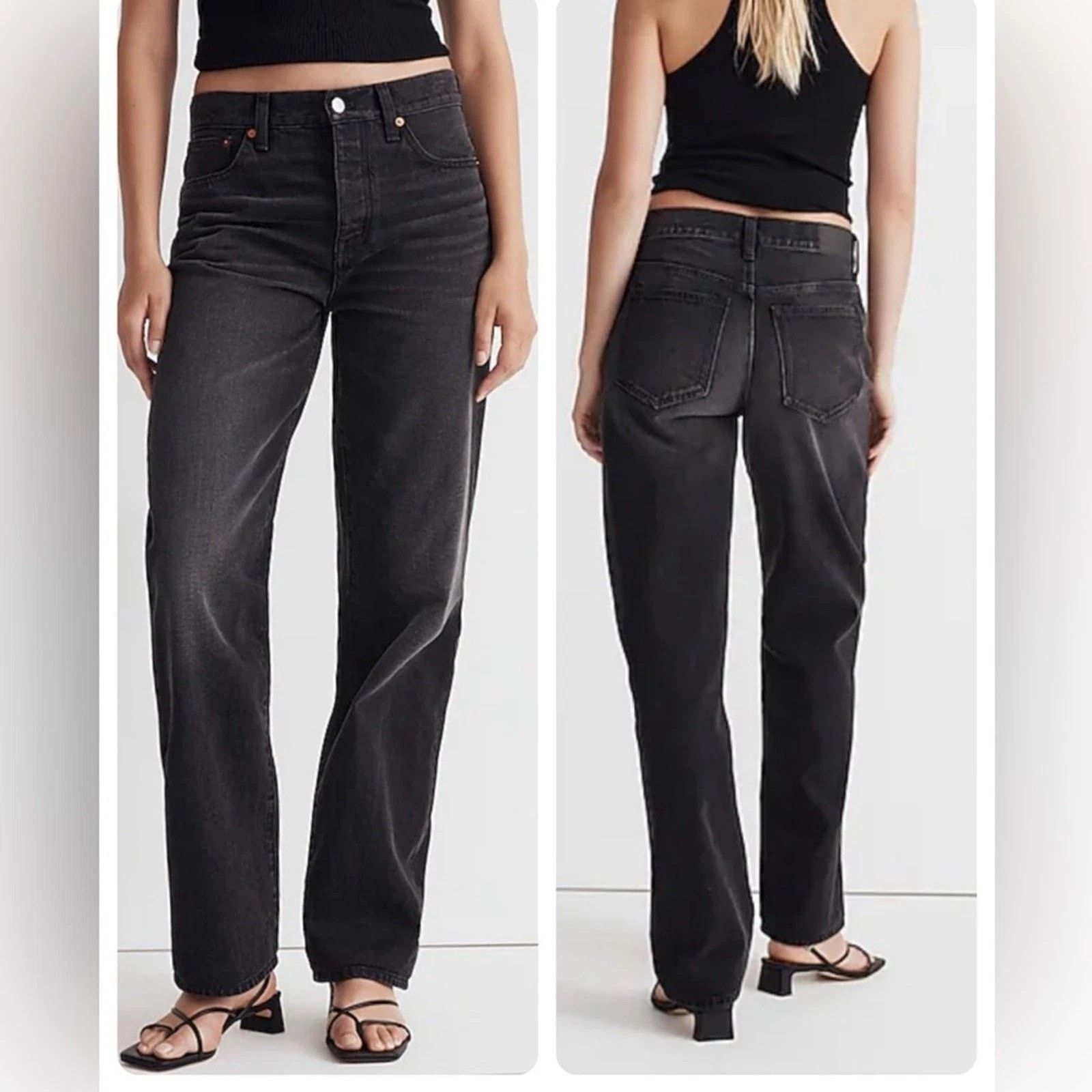 Madewell Madewell Low Slung Straight Button Fly Jeans Black Kent 24 Size 24" / US 00 / IT 34 - 3 Thumbnail