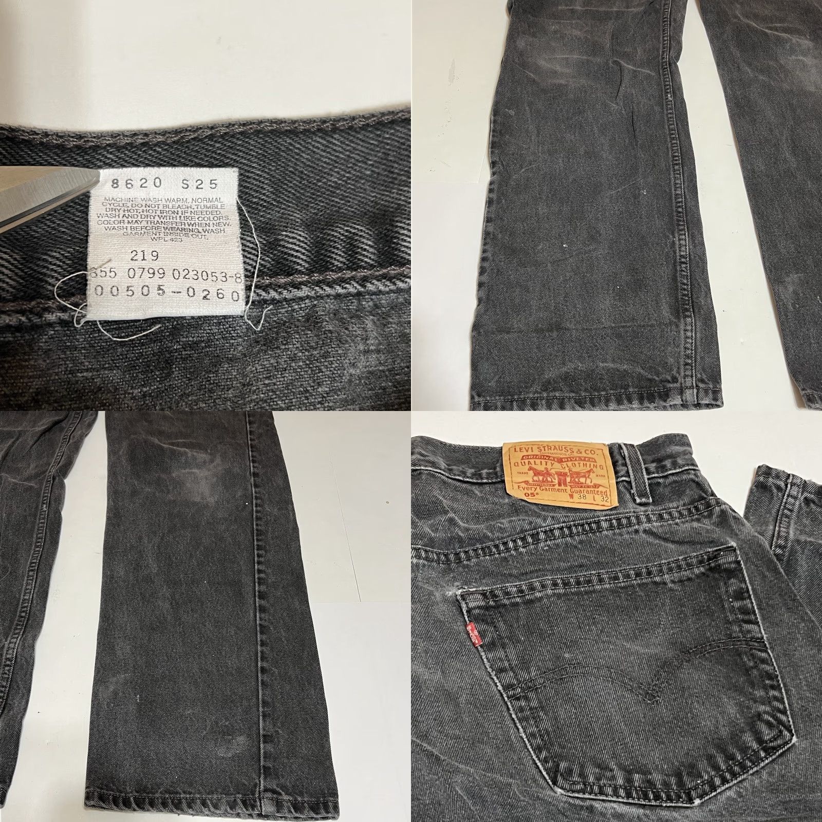 Levi's VINTAGE Levi's 505 Jeans Men's 36x31 Black Distressed 90s Grunge Straight Jeans Regular Mens Size US 36 / EU 52 - 8 Thumbnail