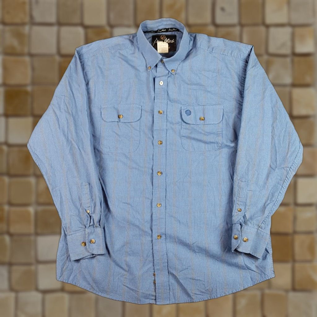 Wrangler VINTAGE Wrangler George Strait Western Striped Button-Down Shirt Adult L Blue Cotton 90s Western Mens Size US L / EU 52-54 / 3 - 1 Thumbnail