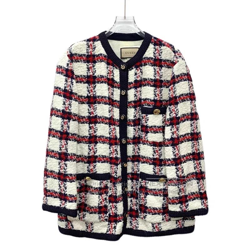 Gucci Gucci Colour-blocked plaid wool woven tweed round-neck sin Size M / US 6-8 / IT 42-44 - 1 Thumbnail