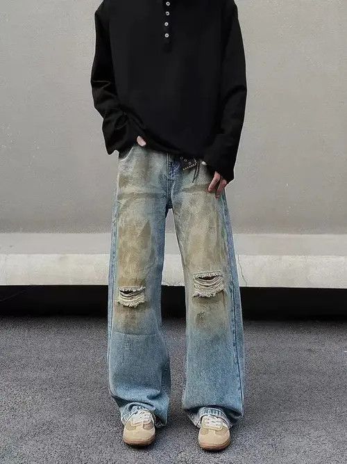 Jean Vintage dirty-dyed graffiti ripped baggy jeans Size US 34 / EU 50 - 3 Thumbnail