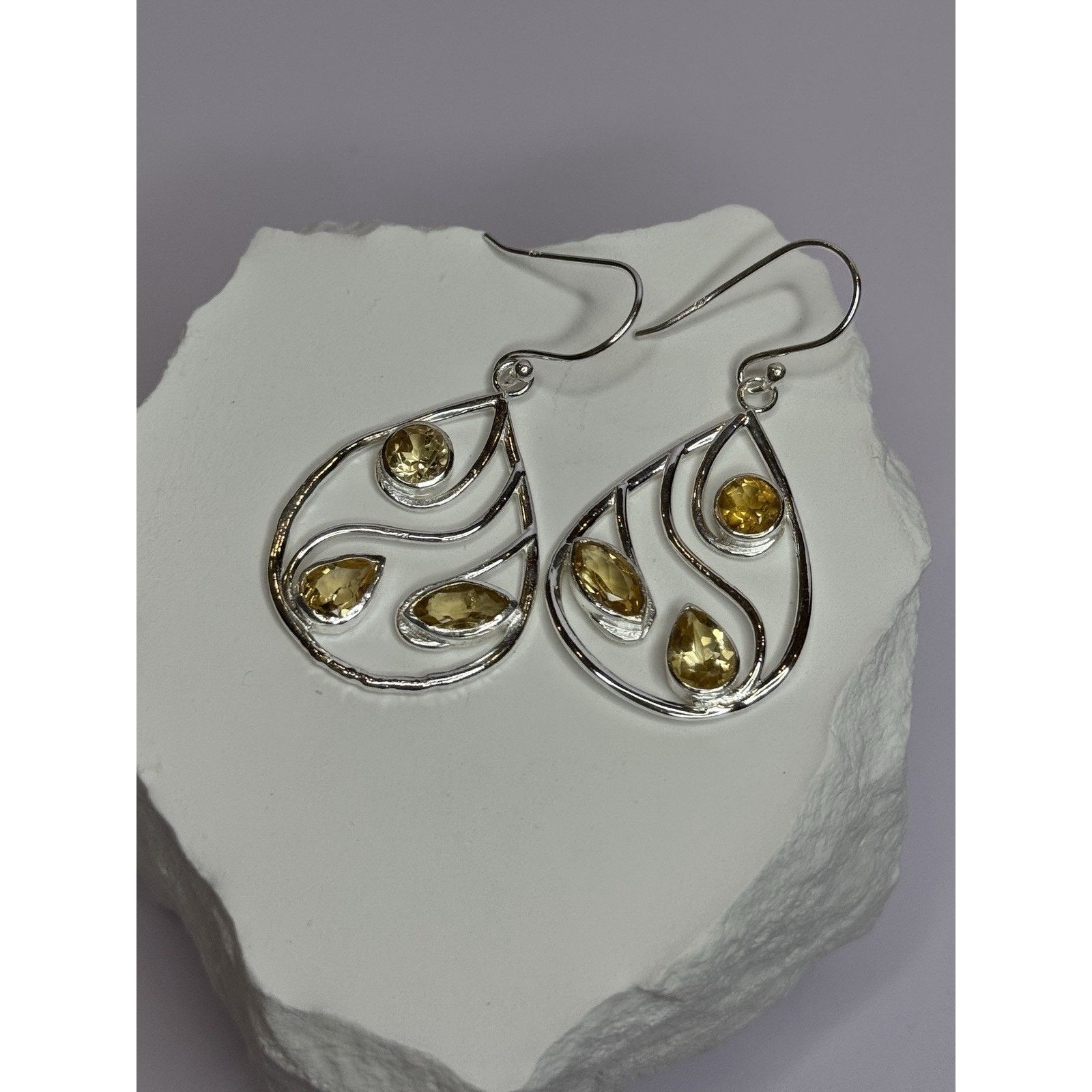 Jewelry 925 STERLING SILVER CITRINE EARRINGS LENGTH 1.8 INCH Size ONE SIZE - 10 Thumbnail