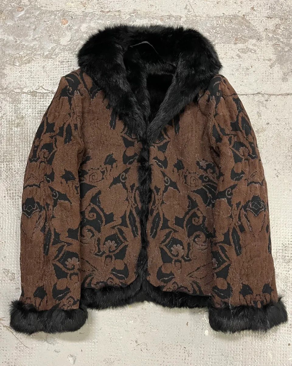 Roberto Cavalli 2000s Roberto Cavalli Reversible Black Fur Puffer & Ornament Brown Jacket Size S / US 4 / IT 40 - 1 Thumbnail