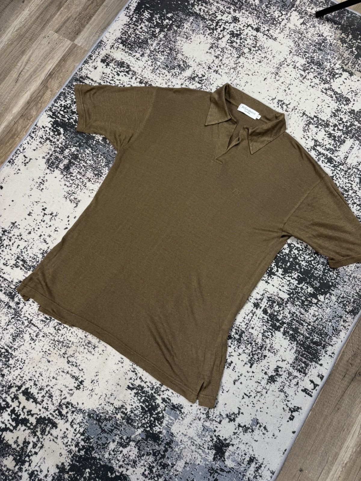 Vintage × Yves Saint Laurent Vintage Yves Saint Laurent Ysl brown gold Silk Polo Shirt Size US L / EU 52-54 / 3 - 2 Thumbnail