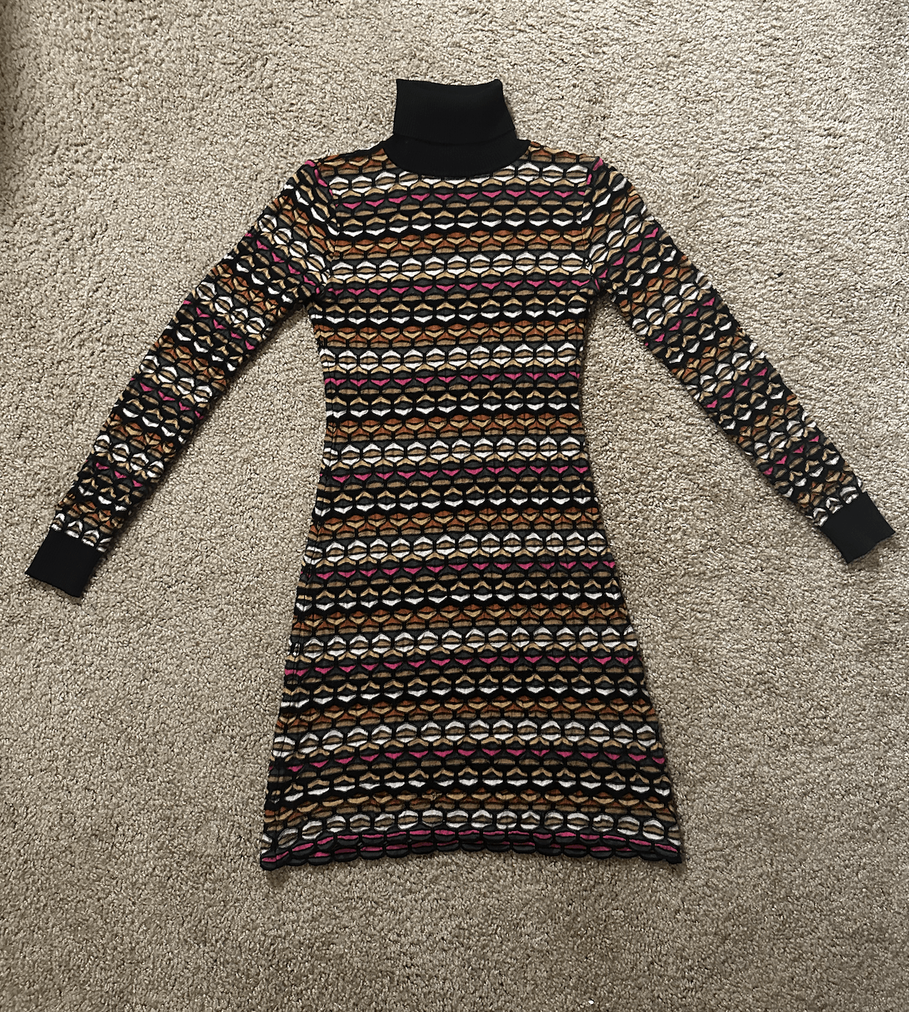 image of Missoni Multi Color Hexagon Knit Turtle Neck Dress Us 6 in Black, Women's (Size Medium)