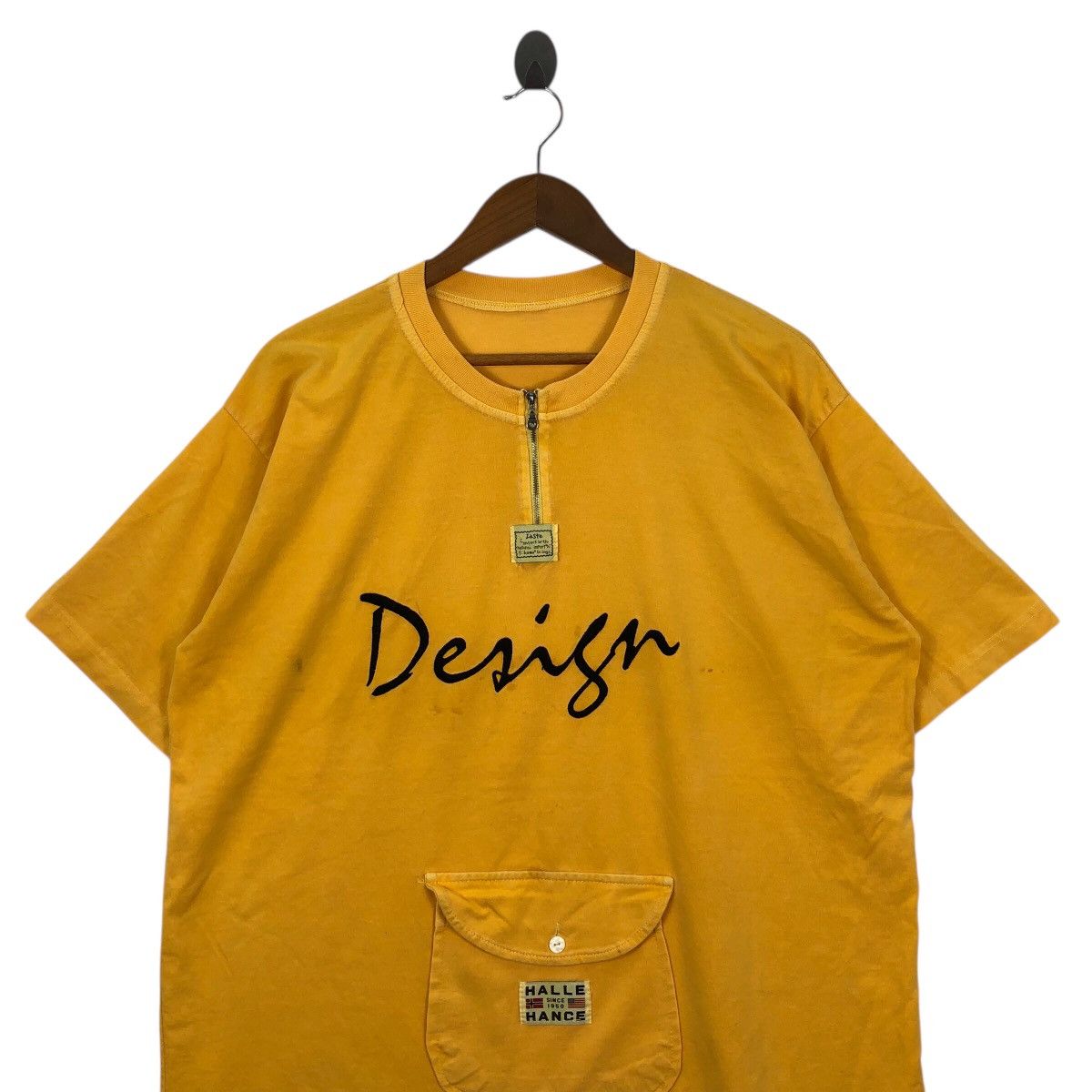 Vintage Vintage 90s HALLE HANCE T-Shirt Kangaroo Pocket Half Zipper Size US XL / EU 56 / 4 - 2 Thumbnail