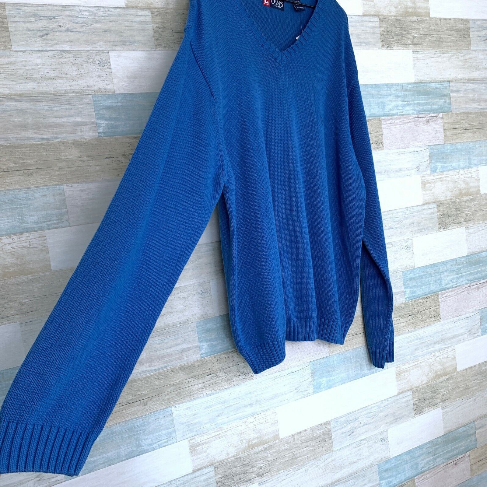 Chaps Chaps Ribbed V Neck Sweater Blue Cotton Knit Mens Size XXL Size US XXL / EU 58 / 5 - 5 Thumbnail