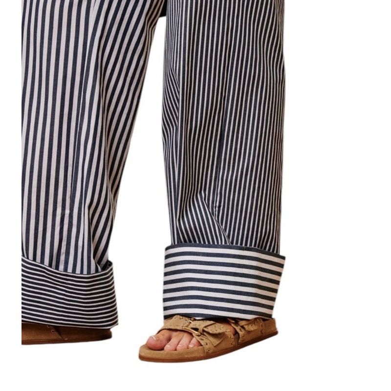Other Commense Blue White Cotton Contrast Binding Pinstripe Pants Size 34" / US 12 / IT 48 - 3 Thumbnail